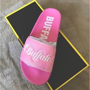 Buffalo WOMENS Pink Rose Glitter Slides Sandals Platform Shoes Slip On-Sz 8.5